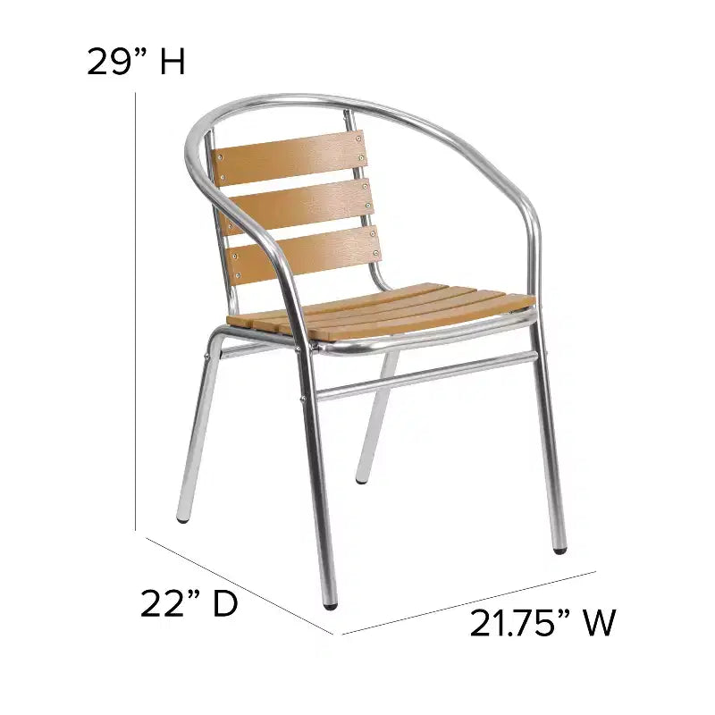Flash Furniture Sedia impilabile da ristorante per interni-esterni in alluminio commerciale con schienale a tre listelli in finto teak