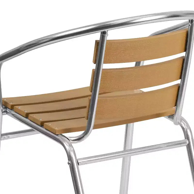 Flash Furniture Sedia impilabile da ristorante per interni-esterni in alluminio commerciale con schienale a tre listelli in finto teak