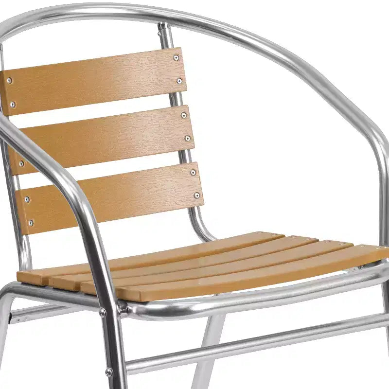 Flash Furniture Sedia impilabile da ristorante per interni-esterni in alluminio commerciale con schienale a tre listelli in finto teak