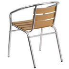 Flash Furniture Sedia impilabile da ristorante per interni-esterni in alluminio commerciale con schienale a tre listelli in finto teak