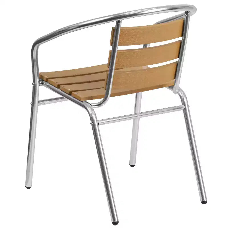Flash Furniture Sedia impilabile da ristorante per interni-esterni in alluminio commerciale con schienale a tre listelli in finto teak