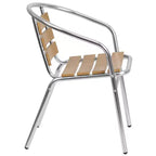 Flash Furniture Sedia impilabile da ristorante per interni-esterni in alluminio commerciale con schienale a tre listelli in finto teak