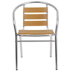 Flash Furniture Sedia impilabile da ristorante per interni-esterni in alluminio commerciale con schienale a tre listelli in finto teak