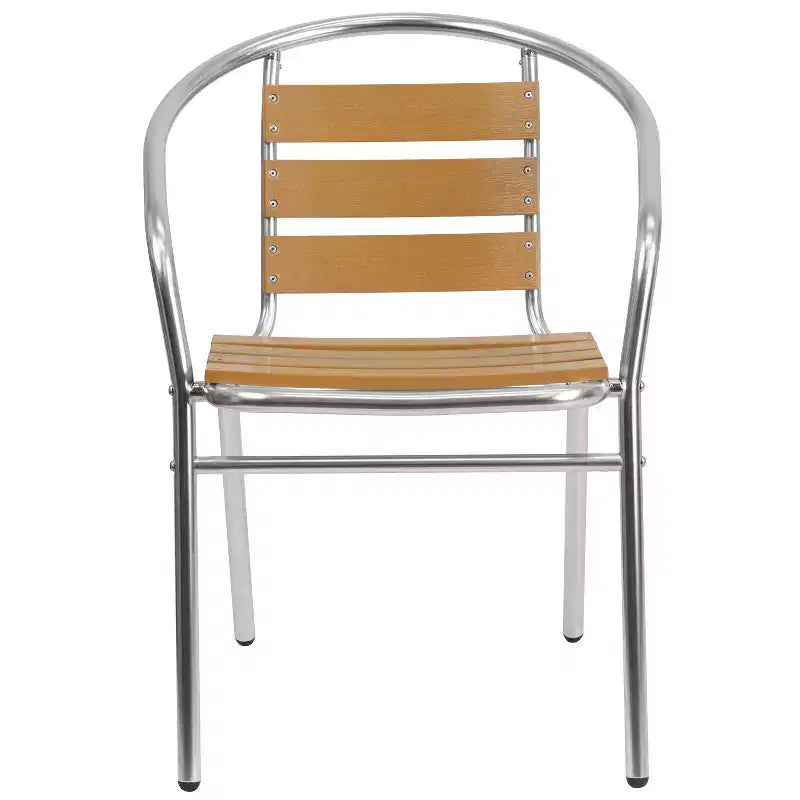 Flash Furniture Sedia impilabile da ristorante per interni-esterni in alluminio commerciale con schienale a tre listelli in finto teak