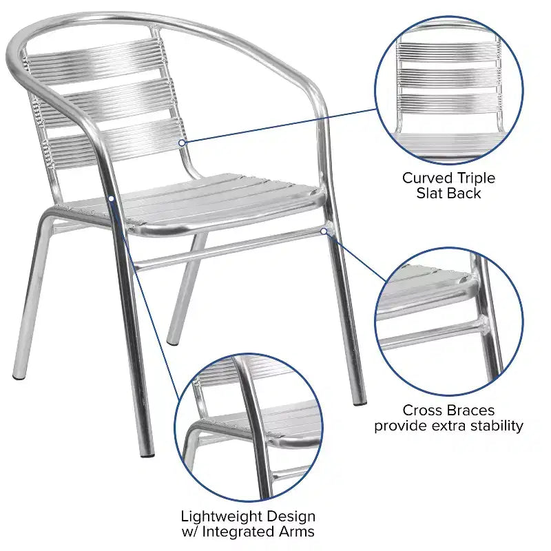 Flash Furniture Sedia impilabile da ristorante da interno-esterno in alluminio commerciale per impieghi gravosi Lila con schienale a tre listelli