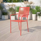 Sedia da braccio da patio Emma and Oliver in metallo colorato di qualità commerciale con schienale quadrato