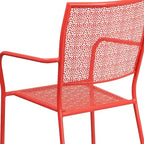 Sedia da braccio da patio Emma and Oliver in metallo colorato di qualità commerciale con schienale quadrato