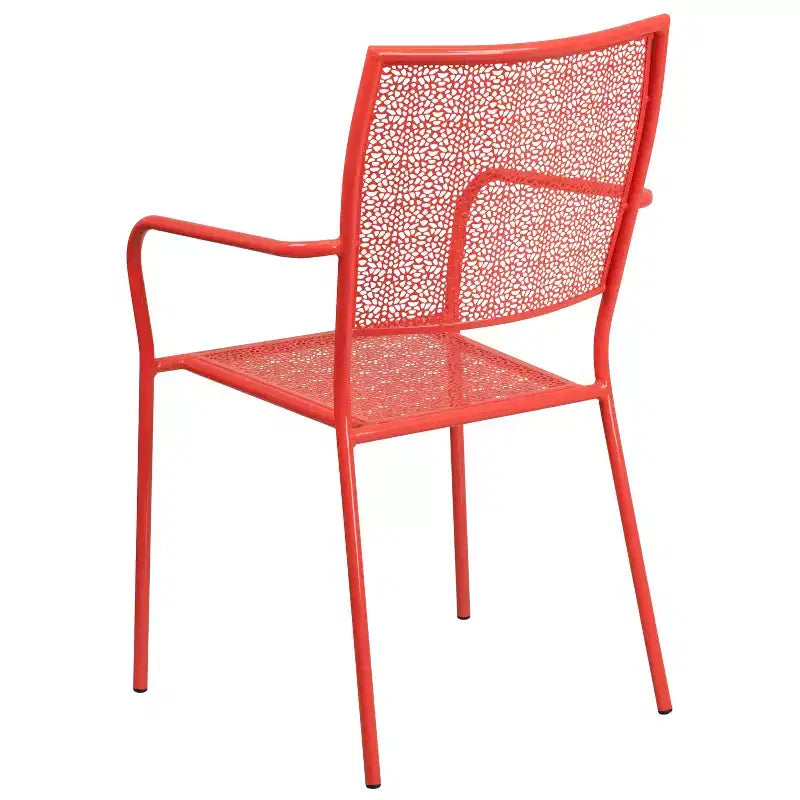 Sedia da braccio da patio Emma and Oliver in metallo colorato di qualità commerciale con schienale quadrato