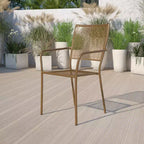 Sedia da braccio da patio Emma and Oliver in metallo colorato di qualità commerciale con schienale quadrato