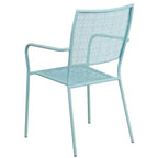 Sedia da braccio da patio Emma and Oliver in metallo colorato di qualità commerciale con schienale quadrato