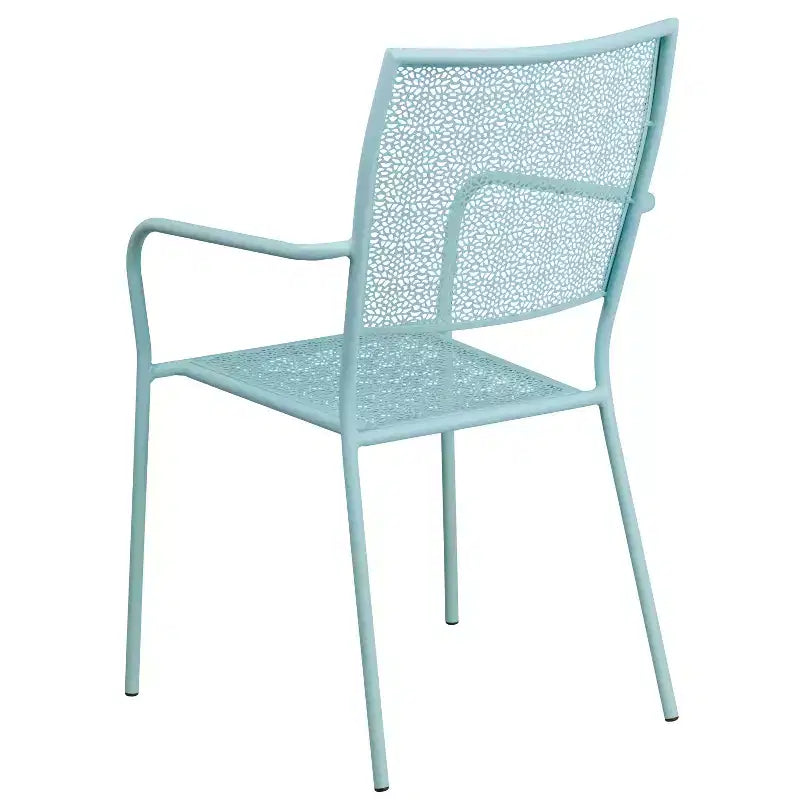 Sedia da braccio da patio Emma and Oliver in metallo colorato di qualità commerciale con schienale quadrato