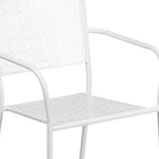 Sedia da braccio da patio Emma and Oliver in metallo colorato di qualità commerciale con schienale quadrato