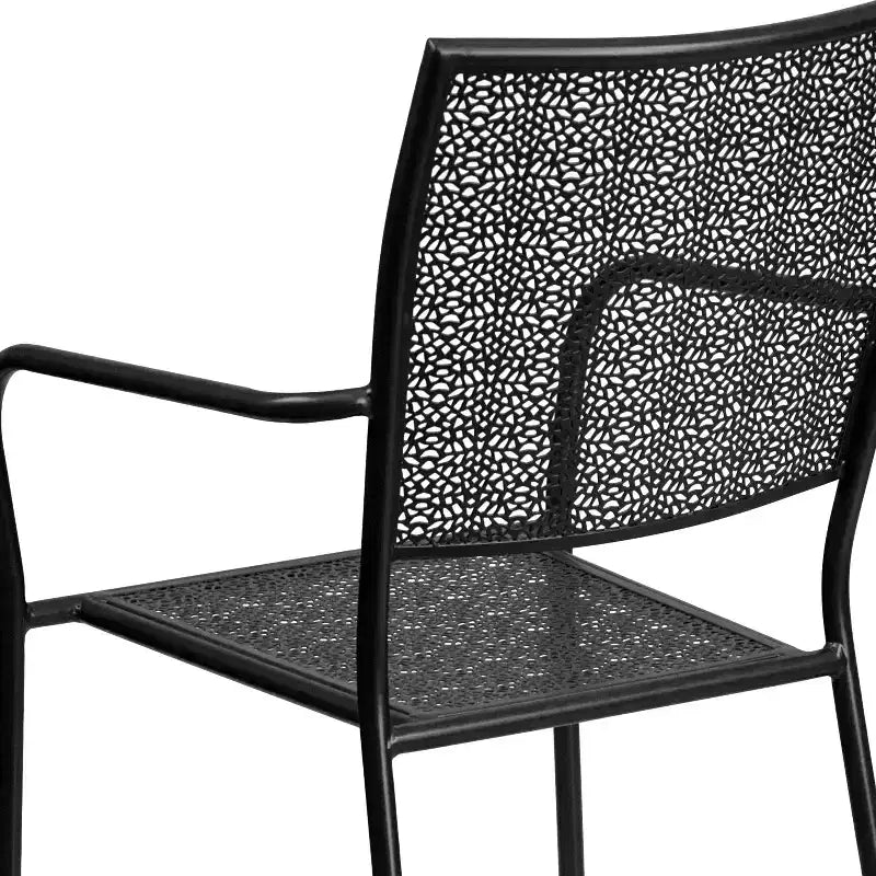 Sedia da braccio da patio Emma and Oliver in metallo colorato di qualità commerciale con schienale quadrato