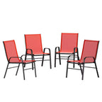 Emma and Oliver 4 Pack Outdoor Stack Chair with Flex Comfort Material - Patio Stack Chair
