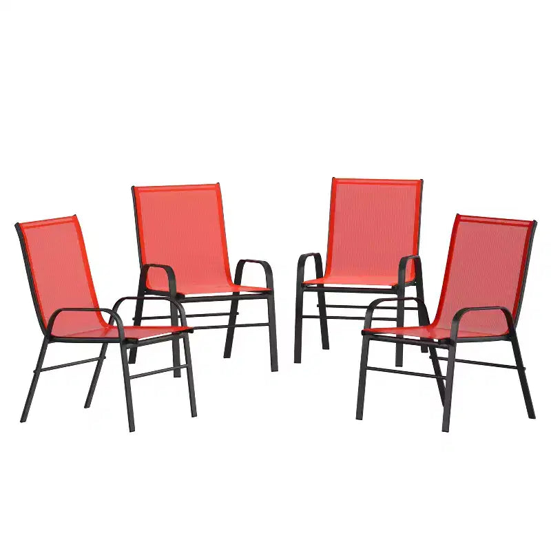 Emma and Oliver 4 Pack Outdoor Stack Chair with Flex Comfort Material - Patio Stack Chair