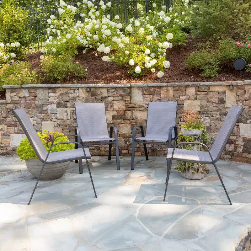 Emma e Oliver, set da 4 sedie impilabili da esterno con materiale Flex Comfort - Sedia impilabile da patio