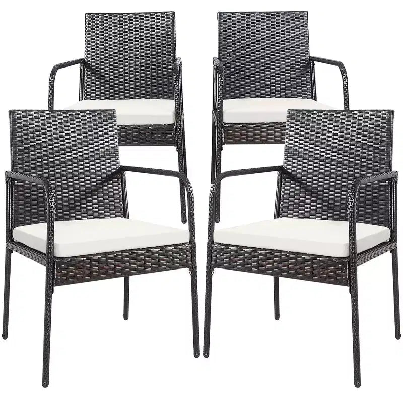 Costway Set da 4 Sedie da Pranzo da Giardino in Rattan Intrecciato con Braccioli e Cuscini
