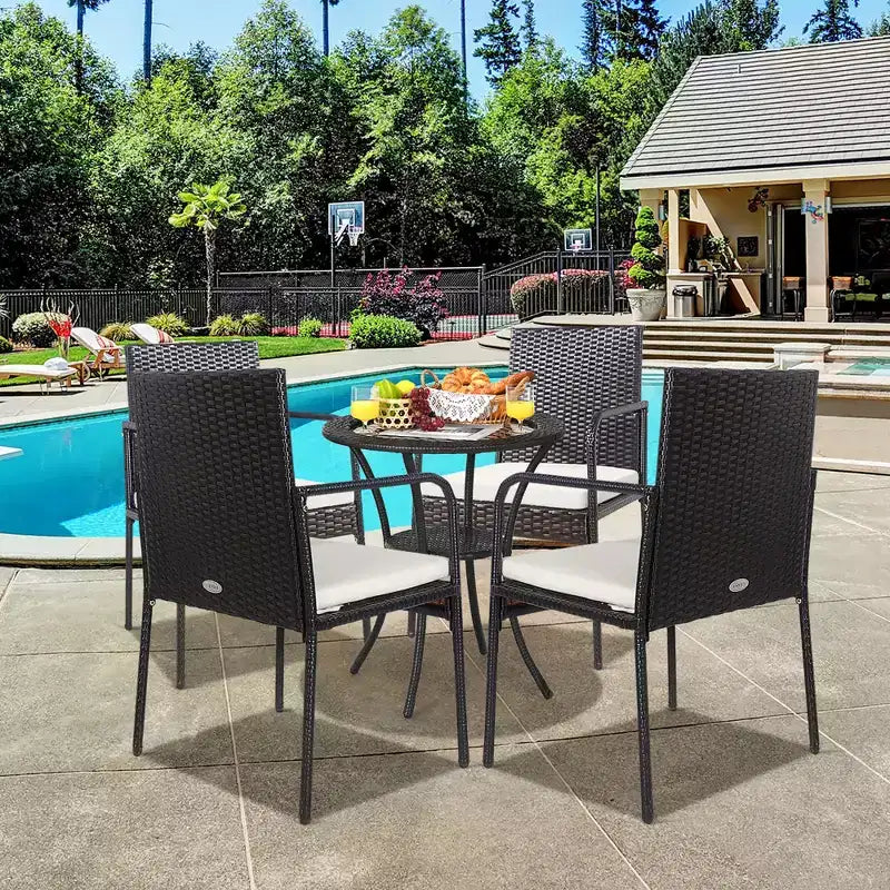 Costway Set da 4 Sedie da Pranzo da Giardino in Rattan Intrecciato con Braccioli e Cuscini