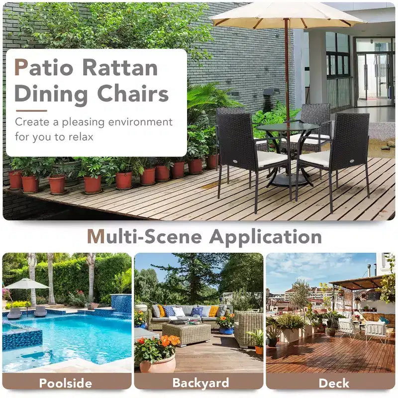 Costway Set da 4 Sedie da Pranzo da Giardino in Rattan Intrecciato con Braccioli e Cuscini