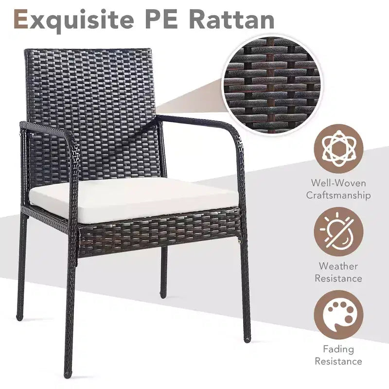 Costway Set da 4 Sedie da Pranzo da Giardino in Rattan Intrecciato con Braccioli e Cuscini