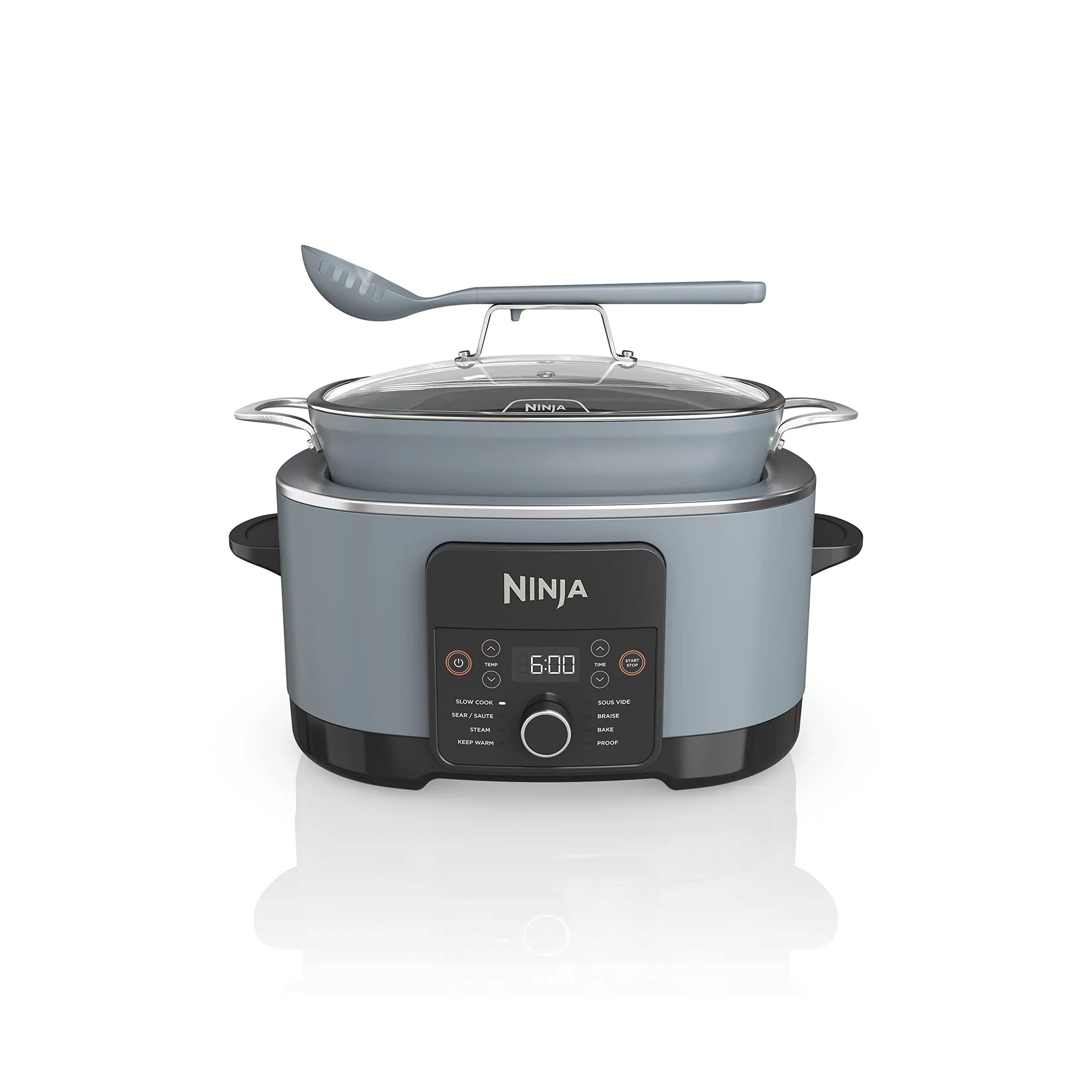Ciotola multifunzione da 8,5 litri, con 8 funzioni in 1: Slow Cooker, Forno Olandese, Vaporiera, Coperchio in Vetro, Cucchiaio Integrato, Pentola Adatta al Forno fino a 260°C