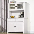 HOMCOM Credenza da Cucina 63,5 cm con Vetrina Superiore, Armadietto Dispensa con 4 Ripiani, Cassetti, Ante in Vetro, Ripiano Aperto per Microonde