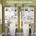 Mobiletto salvaspazio sopra il WC - Organizer e mobiletto da bagno in stile rustico da 67,4 H con ripiano regolabile e anta in vetro per bagno, lavanderia