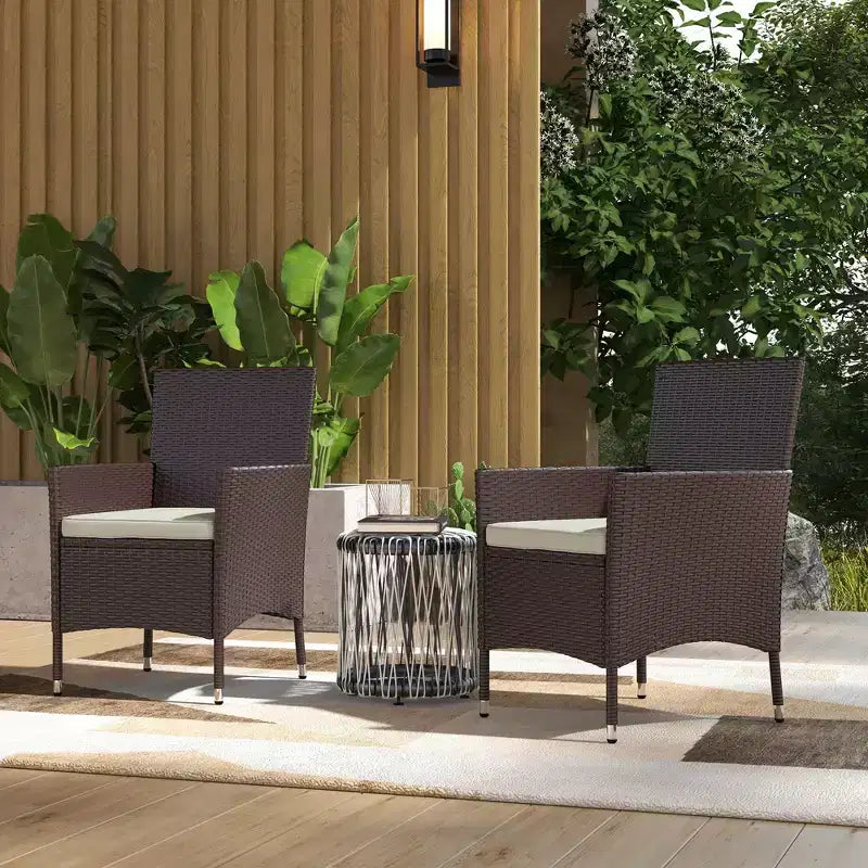 Outsunny Set 2 sedie da Pranzo in Rattan con Cuscini e Piedini Antiscivolo, Sedie Impilabili per Patio, Giardino, Prato, Caffè Scuro
