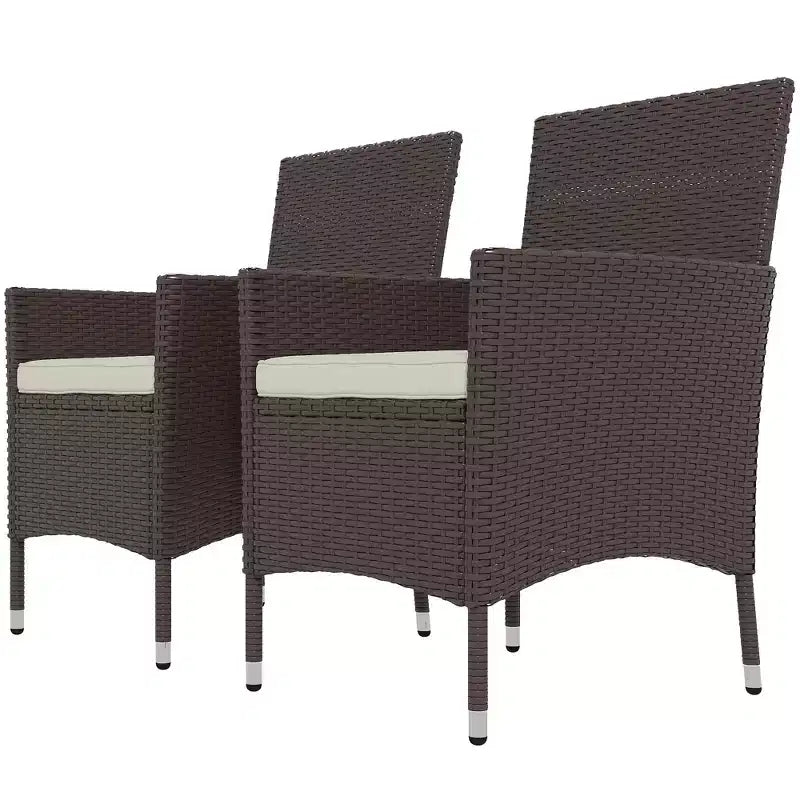 Outsunny Set 2 sedie da Pranzo in Rattan con Cuscini e Piedini Antiscivolo, Sedie Impilabili per Patio, Giardino, Prato, Caffè Scuro