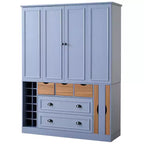 Whisen Armadio Dispensa per Cucina Autoportante Alto 180 cm, Grande Credenza Contenitore per Sala da Pranzo con 4 Ante Pieghevoli, Ripiani, Portabottiglie