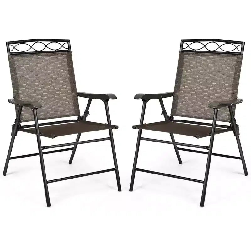 Costway 2PCS Folding Chairs Patio Garden Outdoor w/ Steel Frame Armrest Footrest
