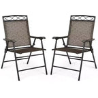 Costway 2PCS Folding Chairs Patio Garden Outdoor w/ Steel Frame Armrest Footrest