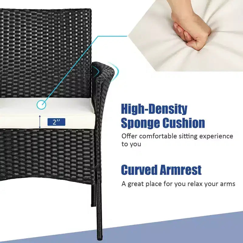 Costway Poltrona da pranzo in rattan per patio, con cuscino, in stile divano, colore nero