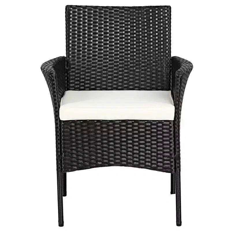 Costway Poltrona da pranzo in rattan per patio, con cuscino, in stile divano, colore nero