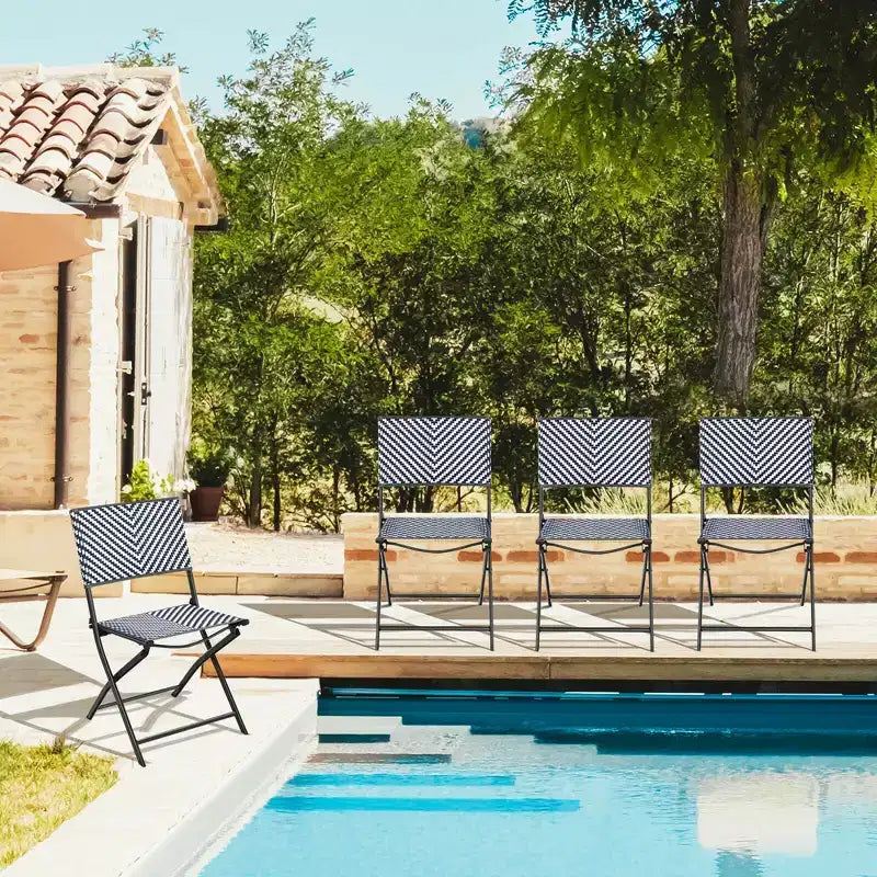 Costway Lot de 4 chaises de salle à manger pliantes en rotin pour patio, camping, jardin portable