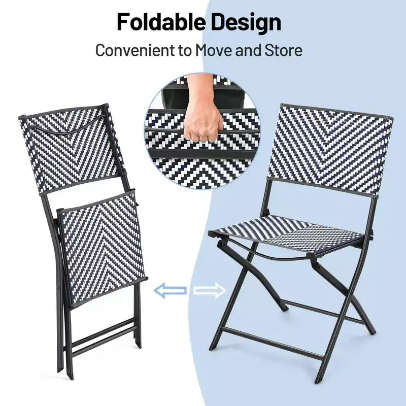 Costway Lot de 4 chaises de salle à manger pliantes en rotin pour patio, camping, jardin portable