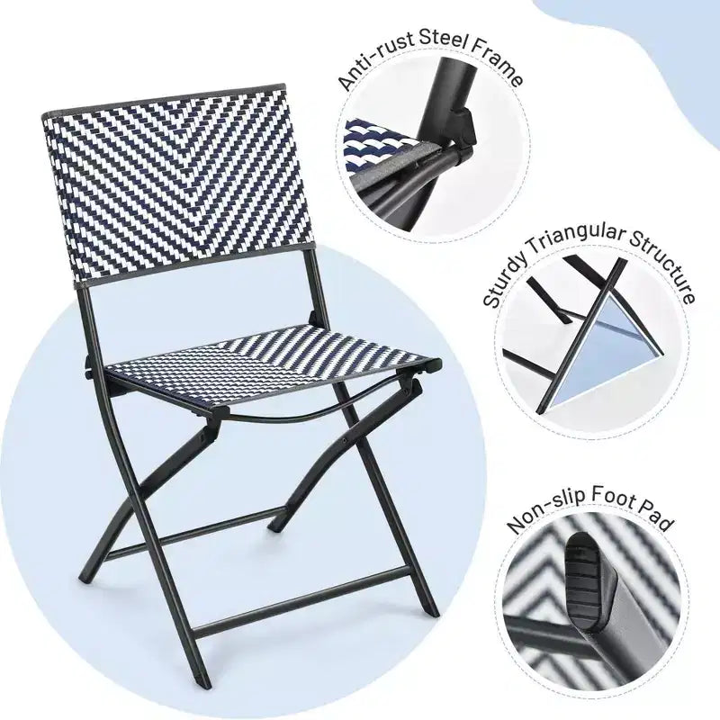 Costway Lot de 4 chaises de salle à manger pliantes en rotin pour patio, camping, jardin portable