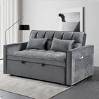 Divanetto futon moderno in velluto con schienale reclinabile e tasche, 2 posti – Grigio scuro / Grigio chiaro / Blu / Nero