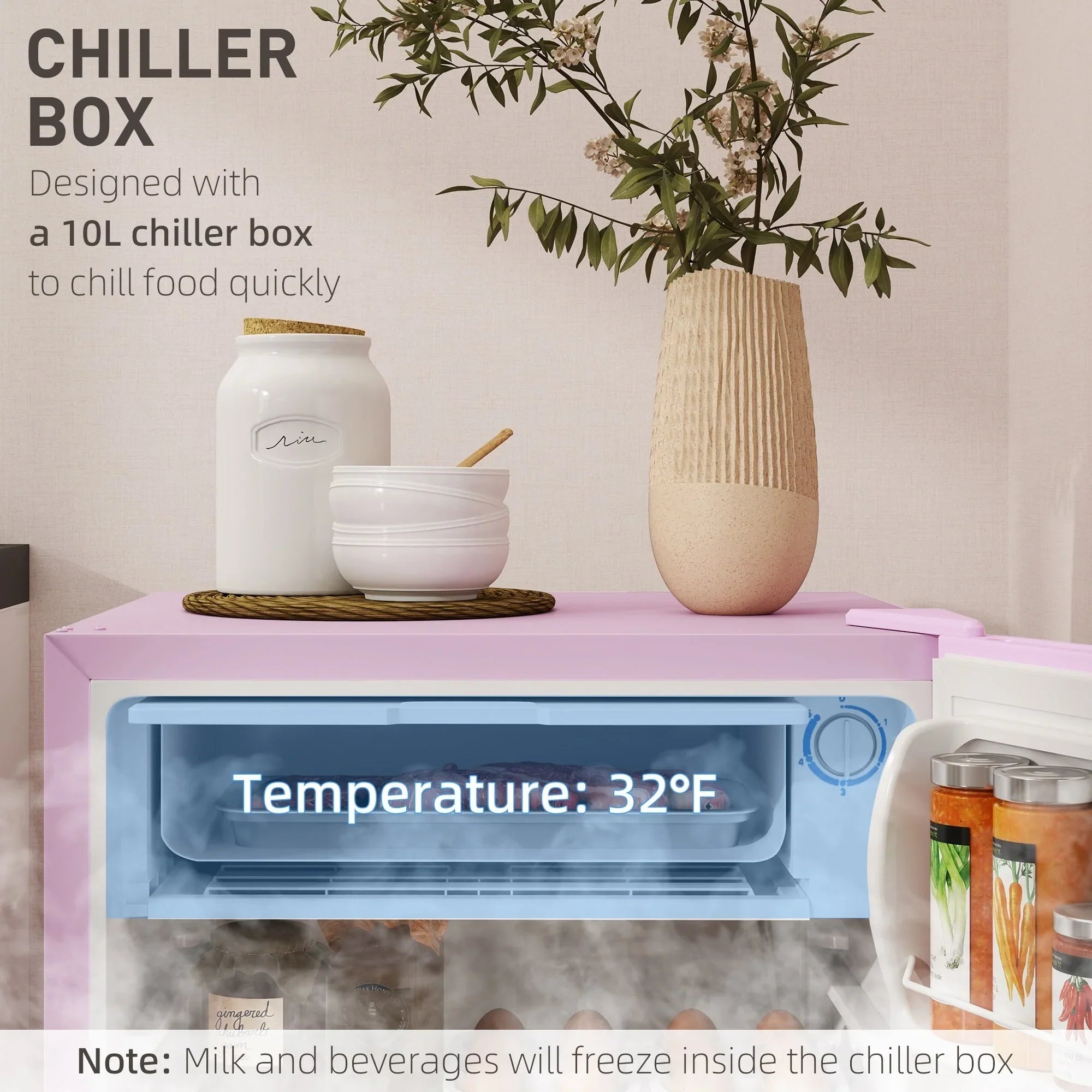 Mini Frigo da 90 litri con congelatore, Frigorifero Compatto Monoporta con Termostato Regolabile per Camera da Letto