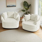 Lot de 2 fauteuils pivotants ronds surdimensionnés en velours côtelé moelleux de 43 po de large avec oreillers