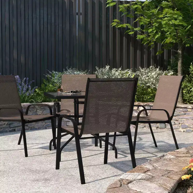 Merrick Lane Lot de 4 chaises de patio empilables Manado en métal avec matériau Flex Comfort