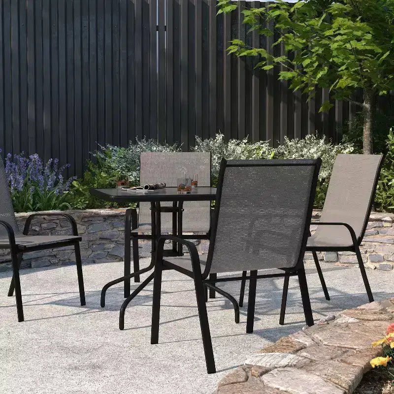 Merrick Lane Lot de 4 chaises de patio empilables Manado en métal avec matériau Flex Comfort