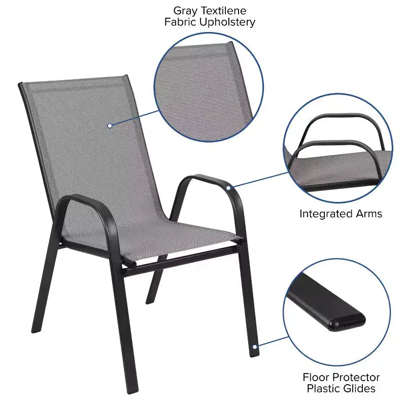 Merrick Lane Lot de 4 chaises de patio empilables Manado en métal avec matériau Flex Comfort