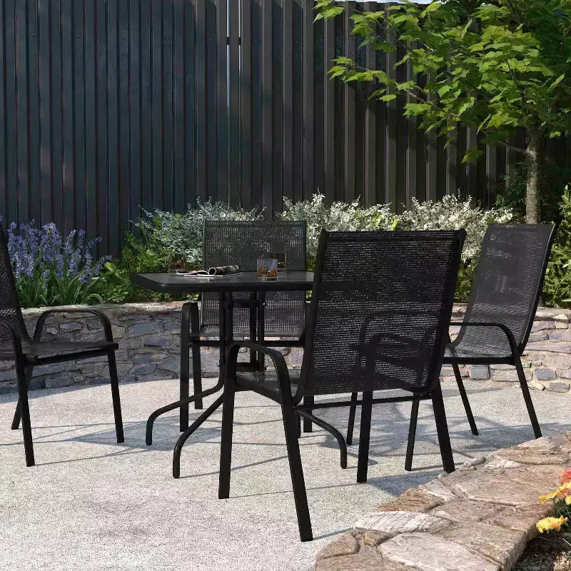Merrick Lane Lot de 4 chaises de patio empilables Manado en métal avec matériau Flex Comfort