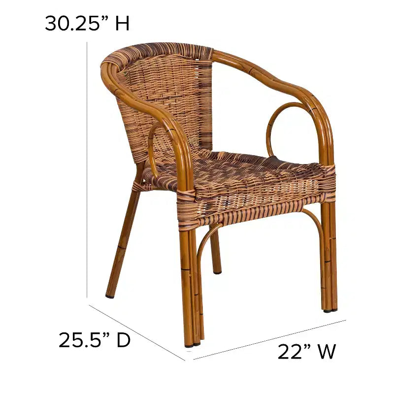 Sedia impilabile da esterni in rattan Merrick Lane serie Esna con telaio in alluminio effetto bambù e braccioli integrati