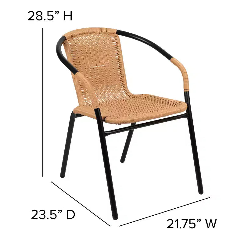 Sedia impilabile da ristorante Emma and Oliver 4 Pack in Rattan per interni ed esterni con schienale curvo