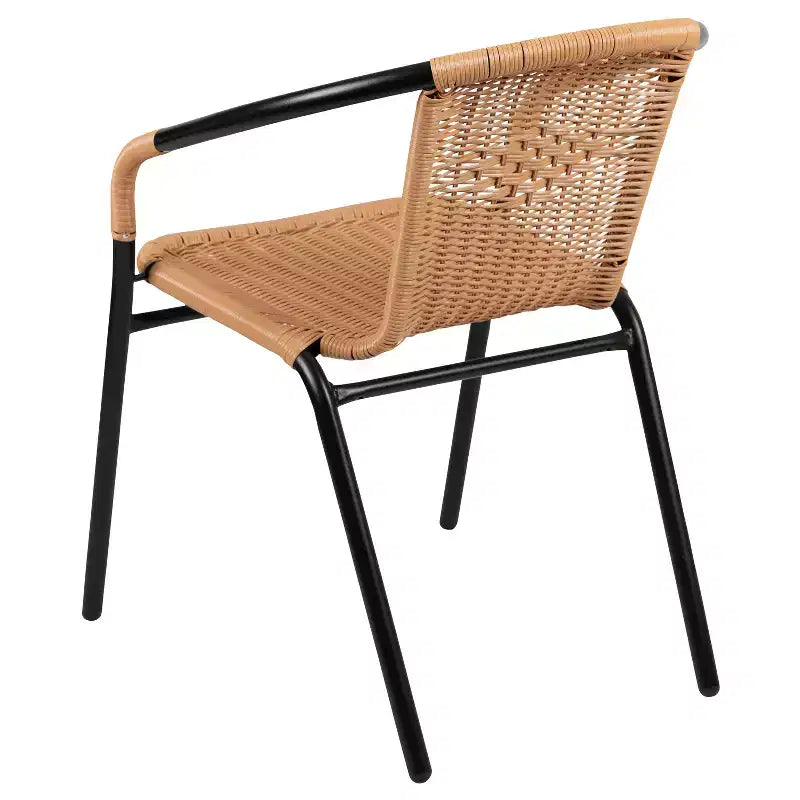 Sedia impilabile da ristorante Emma and Oliver 4 Pack in Rattan per interni ed esterni con schienale curvo