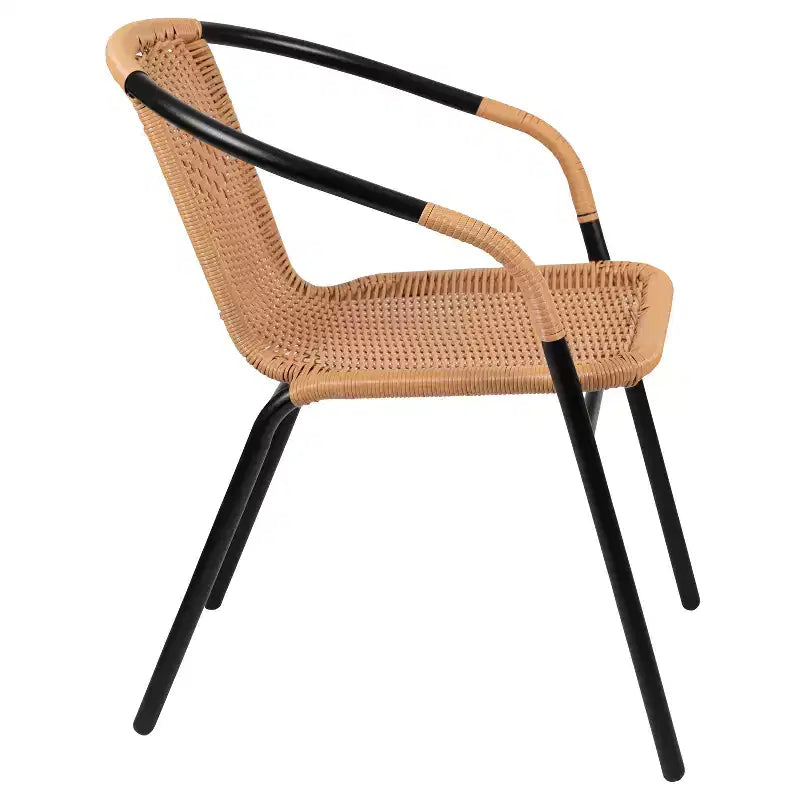 Sedia impilabile da ristorante Emma and Oliver 4 Pack in Rattan per interni ed esterni con schienale curvo