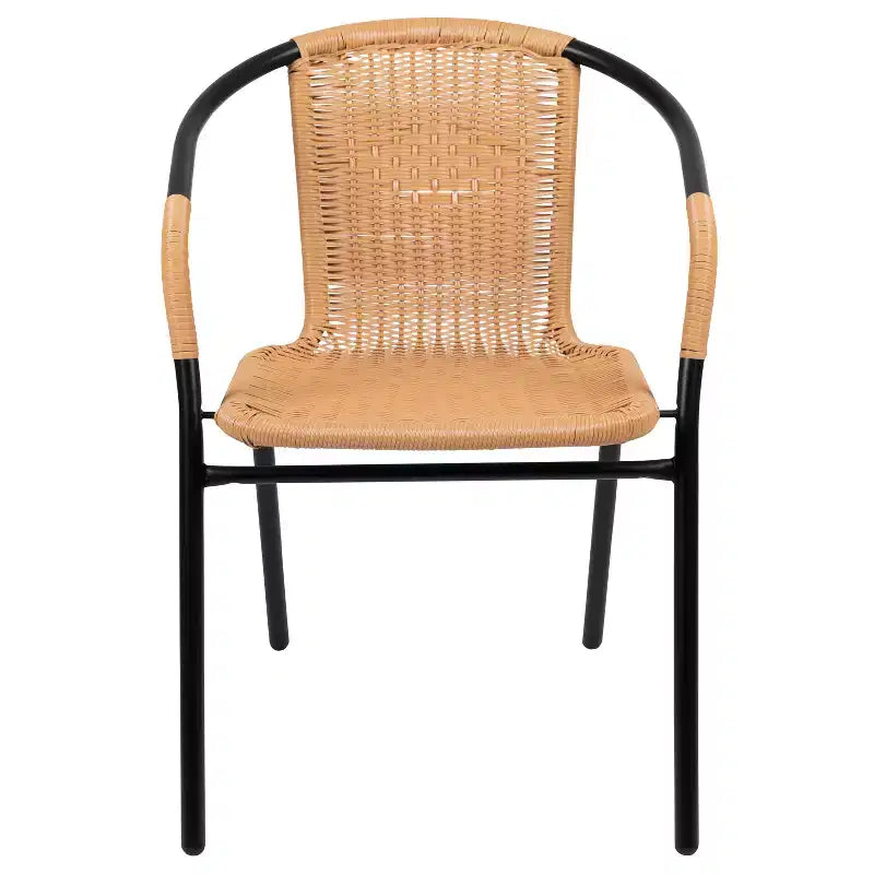 Sedia impilabile da ristorante Emma and Oliver 4 Pack in Rattan per interni ed esterni con schienale curvo