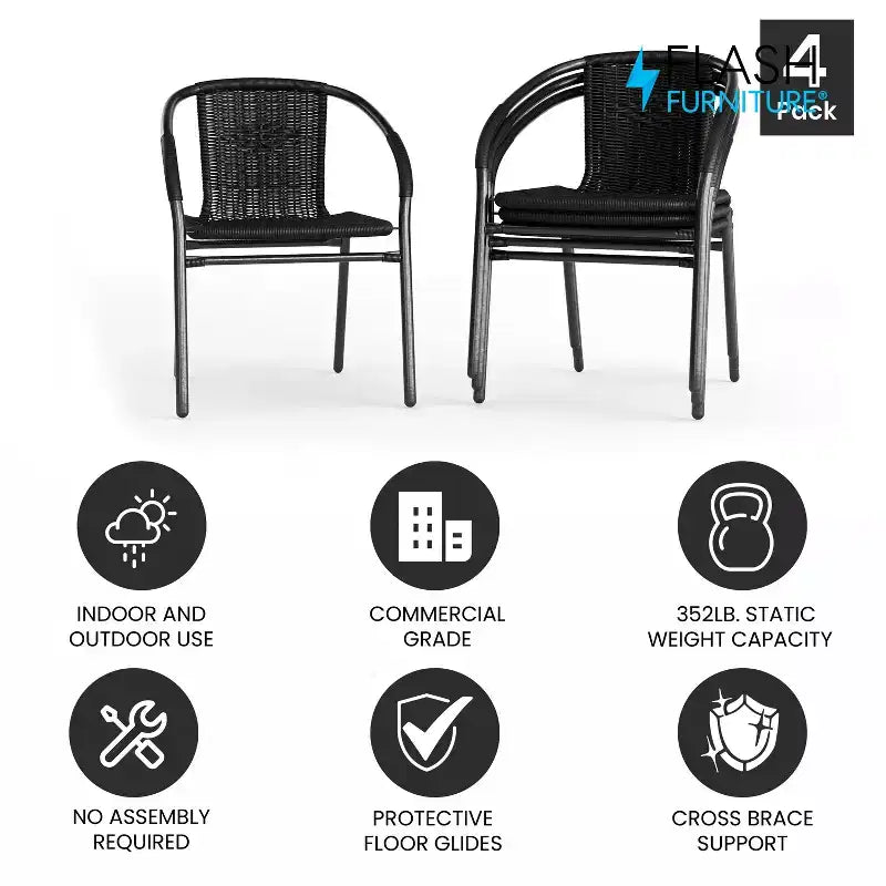 Sedia impilabile da ristorante Emma and Oliver 4 Pack in Rattan per interni ed esterni con schienale curvo